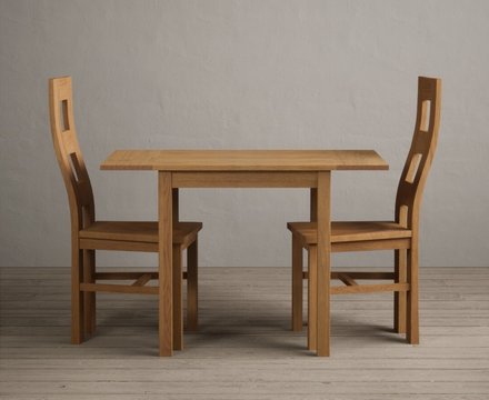 Extending york 70cm solid oak dining table with 2 oak natural chairs