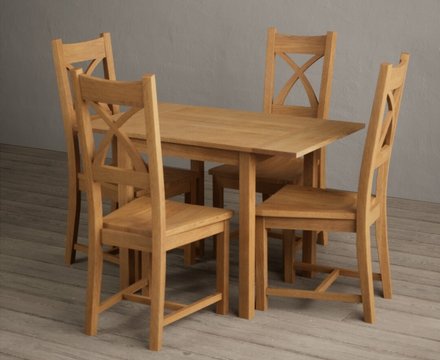 Extending york 70cm solid oak dining table with 4 oak natural chairs