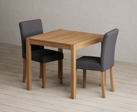 York 80cm solid oak dining table with 2 charcoal lila chairs