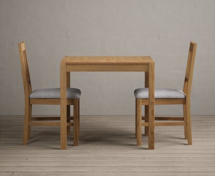 York 80cm solid oak dining table with 2 light grey york chairs
