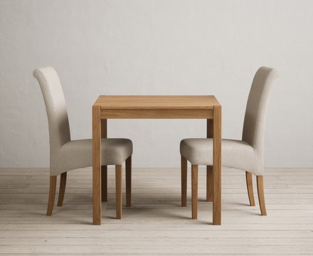 York 80cm solid oak dining table with 2 natural scroll back chairs