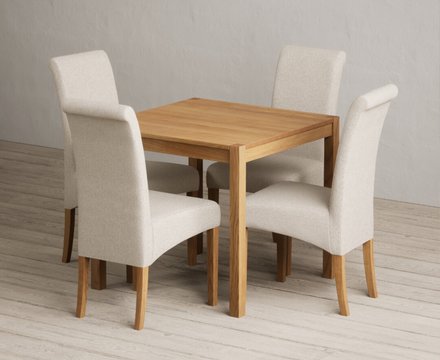 York 80cm solid oak dining table with 4 natural scroll back chairs