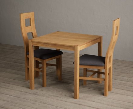 York 80cm solid oak dining table with 4 charcoal grey natural chairs