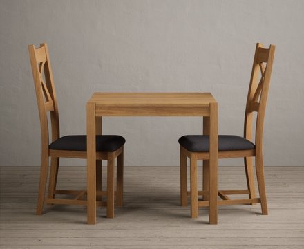 York 80cm solid oak dining table with 4 charcoal grey natural solid oak chairs