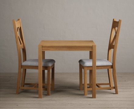 York 80cm solid oak dining table with 2 light grey natural solid oak chairs