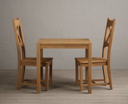 York 80cm solid oak dining table with 2 oak natural chairs