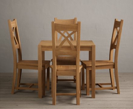 York 80cm solid oak dining table with 4 oak natural chairs