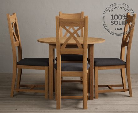 Extending york 90cm solid oak dining table with 4 charcoal grey natural solid oak chairs