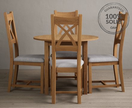 Extending york 90cm solid oak dining table with 4 light grey natural solid oak chairs