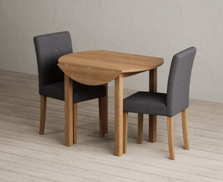 Extending york 90cm solid oak dining table with 2 charcoal lila chairs
