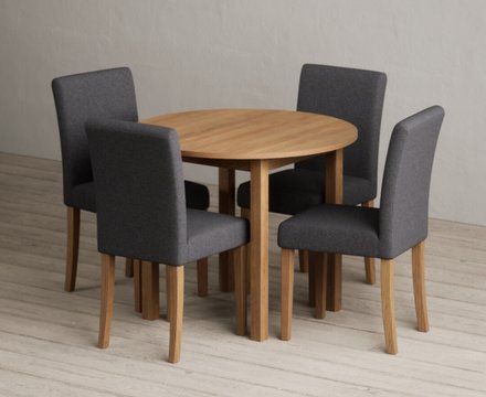 Extending york 90cm solid oak dining table with 4 charcoal lila chairs