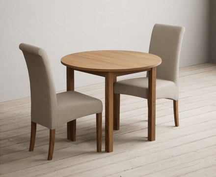 Extending york 90cm solid oak dining table with 2 natural scroll back chairs