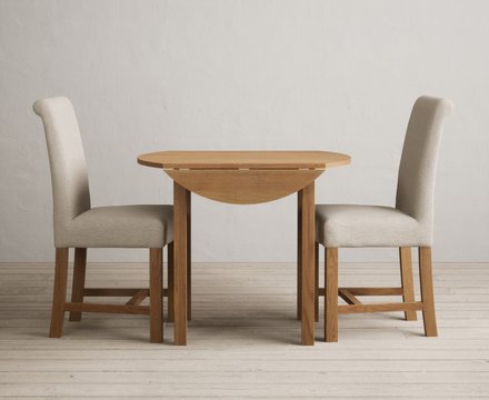 Extending york 90cm solid oak dining table with 2 natural braced chairs