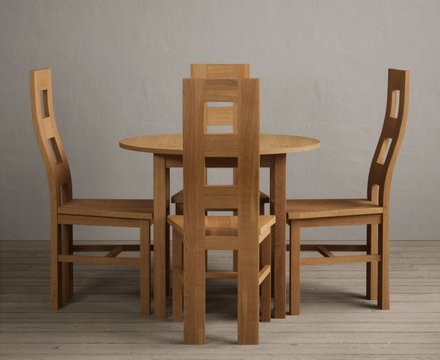 Extending york 90cm solid oak dining table with 4 oak natural chairs