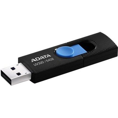 Pen Drive 64GB ADATA UV320, USB 3.2, Retrátil, Preto e Azul - AUV320-64G-RBKBL