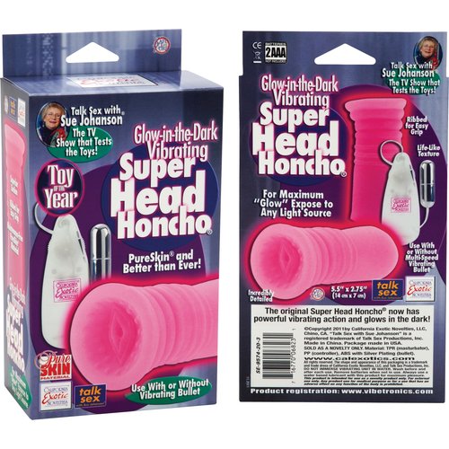 Sue Johanson Glow-in-the-Dark Vibrating Super Head Honcho - Pink