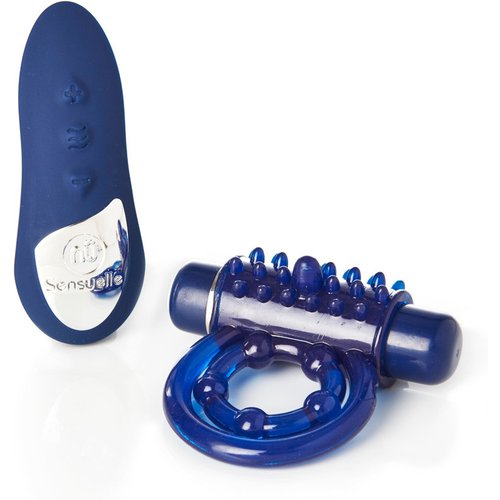 Sensuelle Remote Control 15 Function Rechargeable Bullet Ring - Blue
