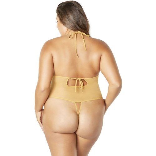 Crotchless Lace Teddy With Rhinestone Detail - Queen Size - Gold