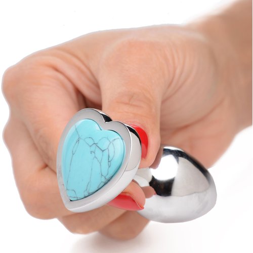 Turquoise Heart Anal Plug - Medium