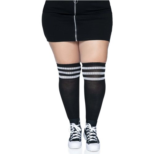 Over the Knee Athletic Socks -1x/2x - Black/white