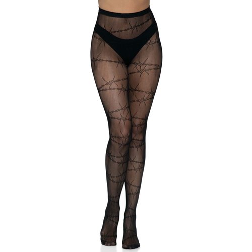 Barbed Wire Fishnet Tights - One Size - Black