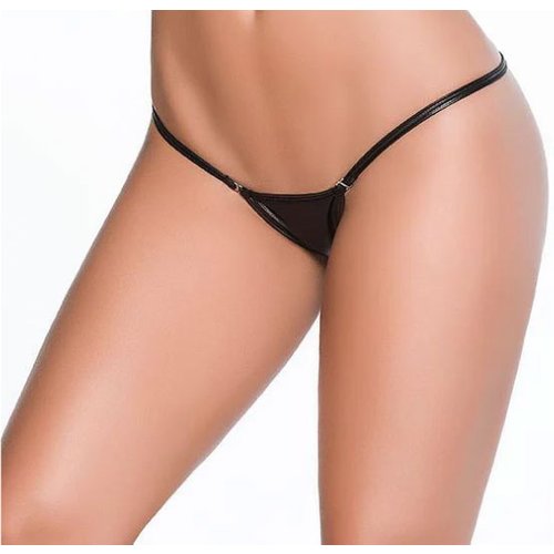 Wet Hip Hugging Clip Y-Back Thong - Medium/large - Wet Black