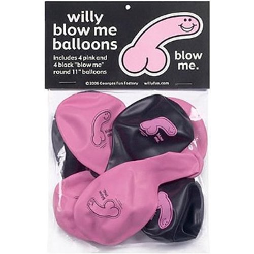 Willy Blow Me Balloons - 8 Pack - Pink & Black
