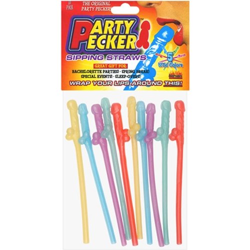 Party Pecker Sipping Straws 10 Pc Bag - 5 Assorted Colors