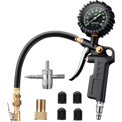 AstroAI TIG100S 100 PSI Tire Inflator with Gauge, Best Tire Inflator with Gauge, Tire Pressure Gauge, 2.5 Inch Easy Read Glow Dial