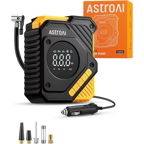 AstroAI Tire Inflator Air Compressor 12V DC, Digital Car Tire Pump 150 PSI, Preset Tire Pressure & Auto Shutoff, Electric Air Pump for Car Tires, Bicycles, Other Inflatables Yellow