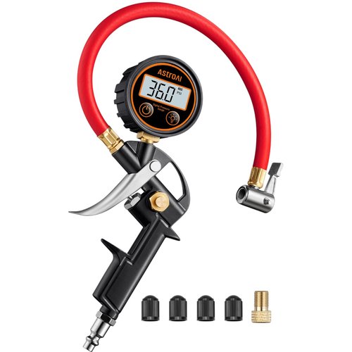 AstroAI T1 Digital Tire Pressure Gauge with Inflator, 3-250 PSI Heavy-Duty Air Chuck, ANSI B40.7 Grade 2A Calibrated