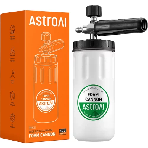 AstroAI Wide Neck Foam Cannon, with 1/4 Inch Quick Connector Plug to Pressure Washer, 1.0mm Orifice,1 Liter Capacity,Green Label