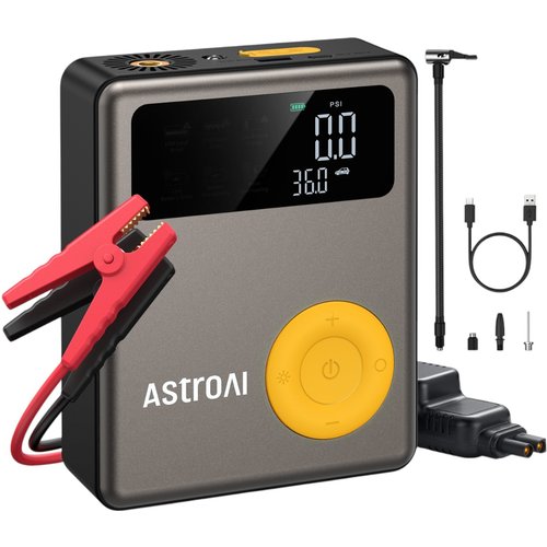 AstroAI Jump Starter with Air Compressor – 1750A 12V Battery Pack, 150PSI Inflator, LCD, Lights