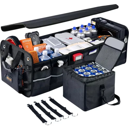 AstroAI Car Trunk Organizer for SUV, Truck, Pickup, Collapsible car trunk storage Portable Storage Box with Cooler Bag, Foldable Cover, Nylon Handles