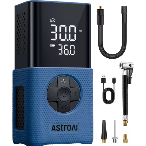 Tire Inflator L7S Portable Air Compressor Cordless Bike Pump with Digital Dual Values Display, 150 PSI Car Tires Pump with LED Lights Air Pump for Cars, Motorcycles, Bikes, Balls Blue