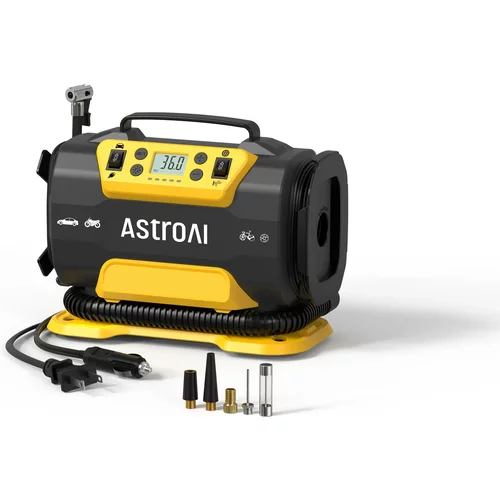 AstroAI Tire Inflator Air Compressor for Tires, 150 Psi Car Tire Air Pump with Dual Power Sources AC/DC