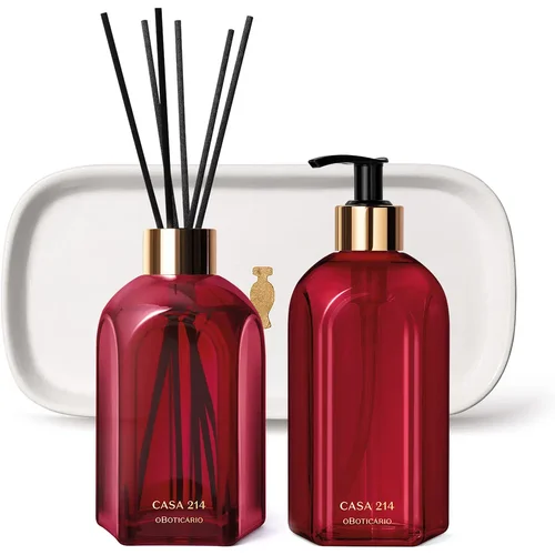Combo Casa 214 Gardênia Imperial: Sabonete Líquido 400ml + Difusor de Ambiente com Varetas 250ml + Bandeja de Lavabo Casa 214