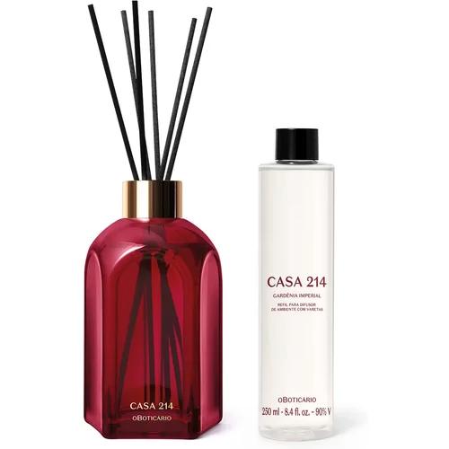 Combo Casa 214 Gardênia Imperial: Difusor de Ambiente com Varetas 250ml + Refil Sem Varetas 250ml