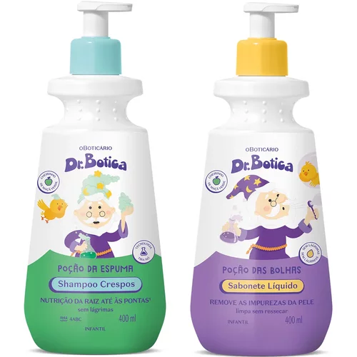 Combo Dr. Botica: Shampoo Infantil Crespos 4 ABC 400ml + Sabonete Líquido Infantil 400ml