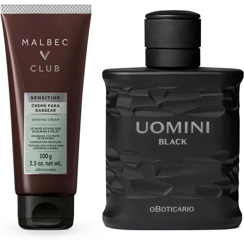 Combo Uomini Black Desodorante Colônia 100ml +Creme para Barbear Malbec Club Sensitive 100g