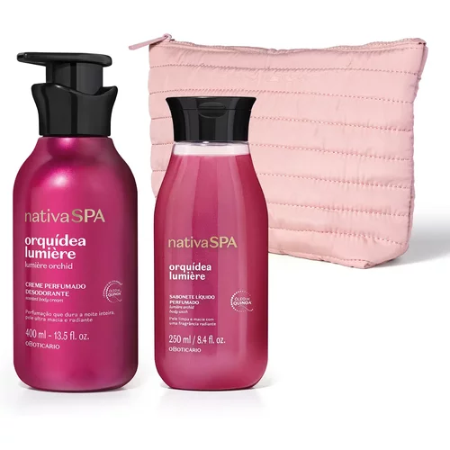 Combo Nativa SPA Orquídea Lumière: Creme Perfumado Desodorante 400ml + Sabonete Líquido Corporal 250ml + Nécessaire Premium