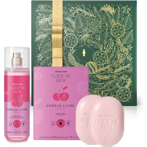 Combo Presente Cuide-se Bem Cereja Livre: Body Splash 200ml + Sabonetes Em Barra 2x80g + Caixa de Presente