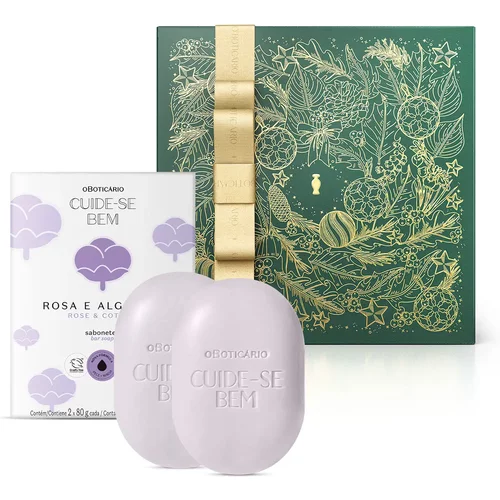 Combo Presente Cuide-se Bem Rosa e Algodão: Sabonete 2x80g + Caixa Presenteável
