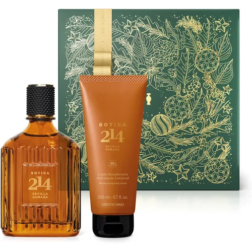 Combo Presente Botica 214 Sevilla Dorada: Eau de Parfum Fougére Aromático 75ml + Loção Corporal 200ml + Caixa Presenteável