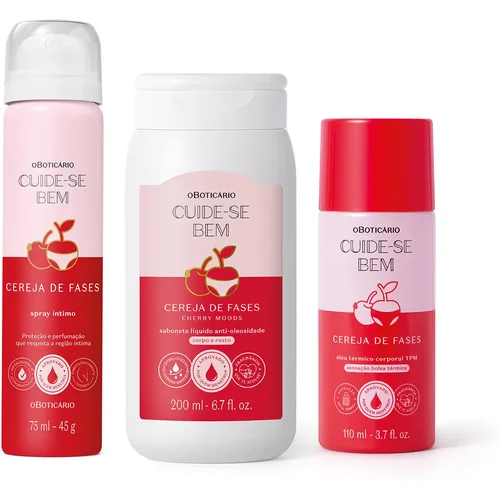 Combo Cuide-se Bem Cereja De Fases: Sabonete Líquido 2 em 1 200ml + Spray Íntimo Desodorante 75ml +Óleo Térmico Corporal 110ml