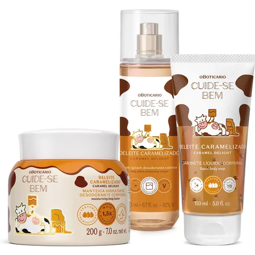 Combo Cuide-Se Bem Deleite Caramelizado: Manteiga Corporal 200g + Body Splash 200ml + Sabonete Líquido 150ml