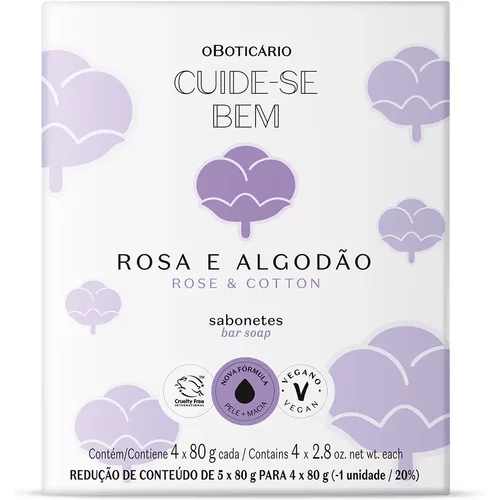 Sabonetes Cuide-se Bem Rosa e Algodão 4x80g Cada