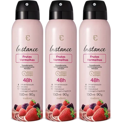 Combo Desodorante Antitranspirante Aerossol Instance Frutas Vermelhas 3x90g/150ml