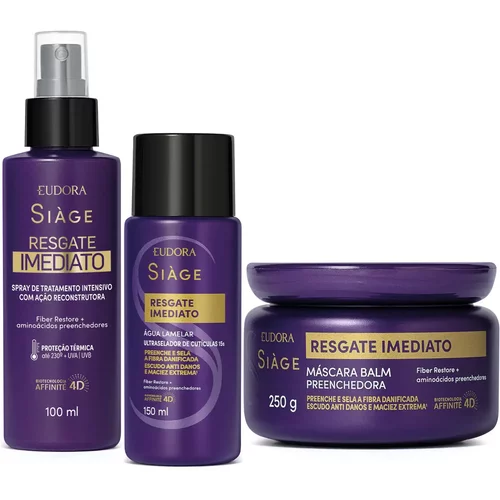 Combo Siàge Resgate Imediato Tratamento: Máscara Capilar 250g + Água Lamelar 150ml + Leave-In 100ml
