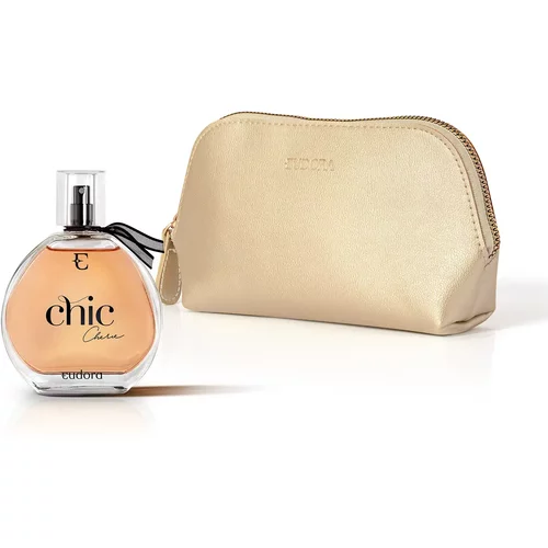 Combo Desodorante Colônia Chic Chérie 95ml + Nécessaire Dourado Arredondado Eudora Collection
